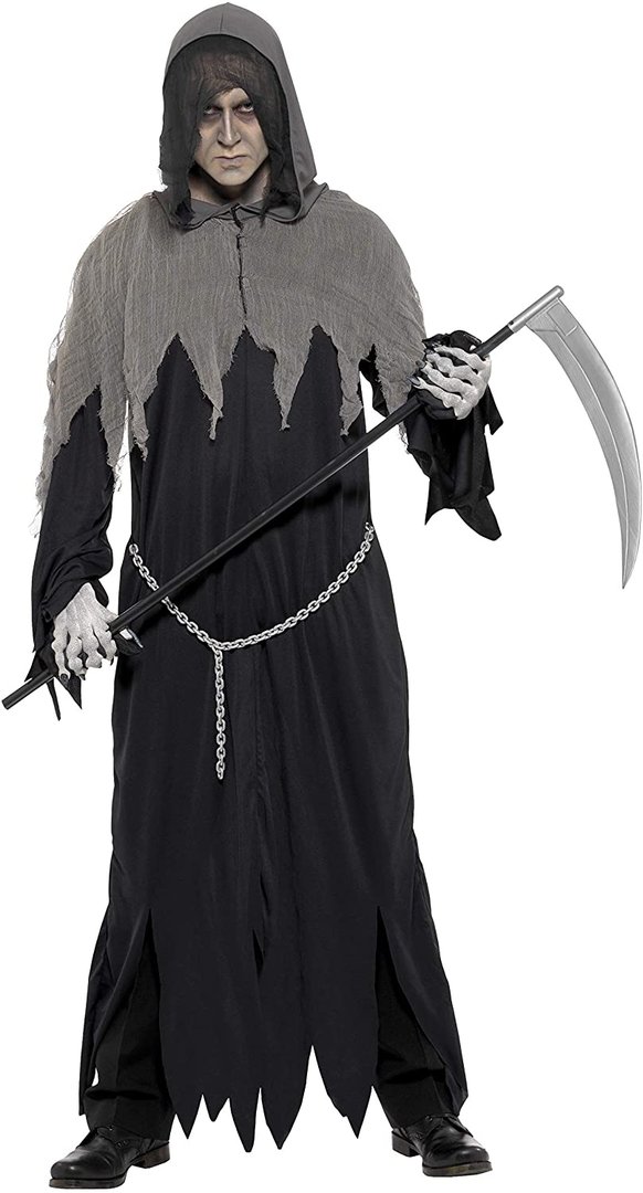 Halloween! Smiffys Kostüm Sensenmann, mit Kapuzengewand und Kette NEU OVP